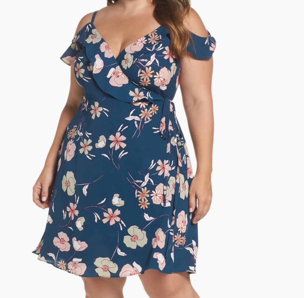 City Chic Womens Lulu Wrap Dress - Blue Floral - Size M (18W) - NWT